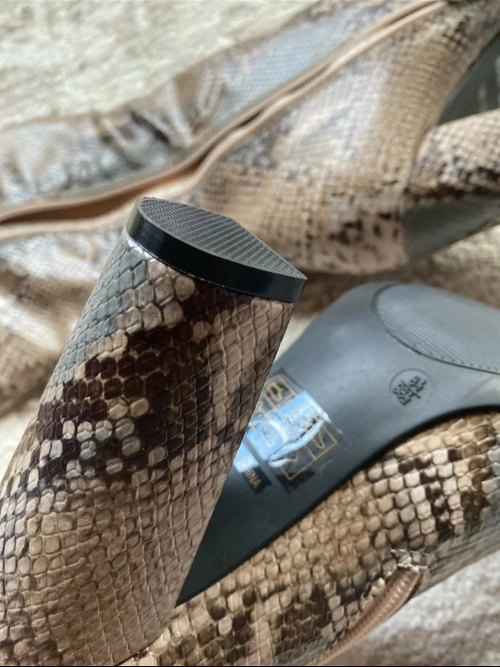 Snake-Print Over-the-Knee Boots in Taupe Brown